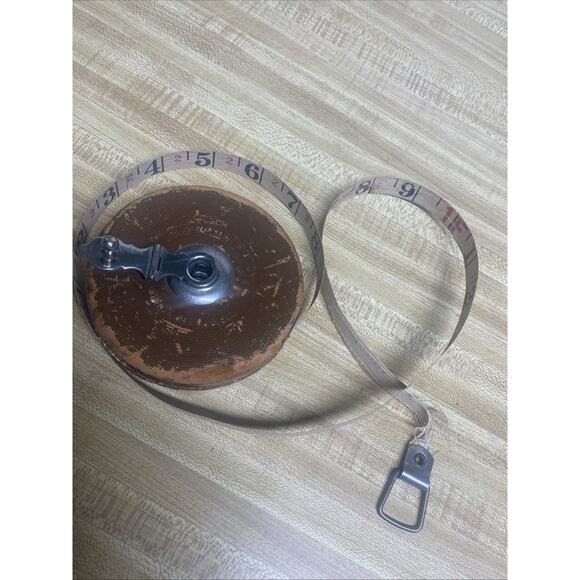 VTG Tool Lufkin Rule Tape 50' Linen Measuring Leather Stitched Case USA Works - Picture 6 of 6